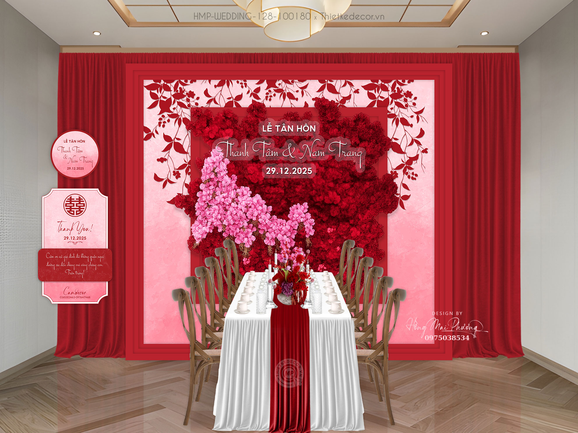 File thiết kế Gia tiên, trang trí tiệc cưới đẹp tone đỏ